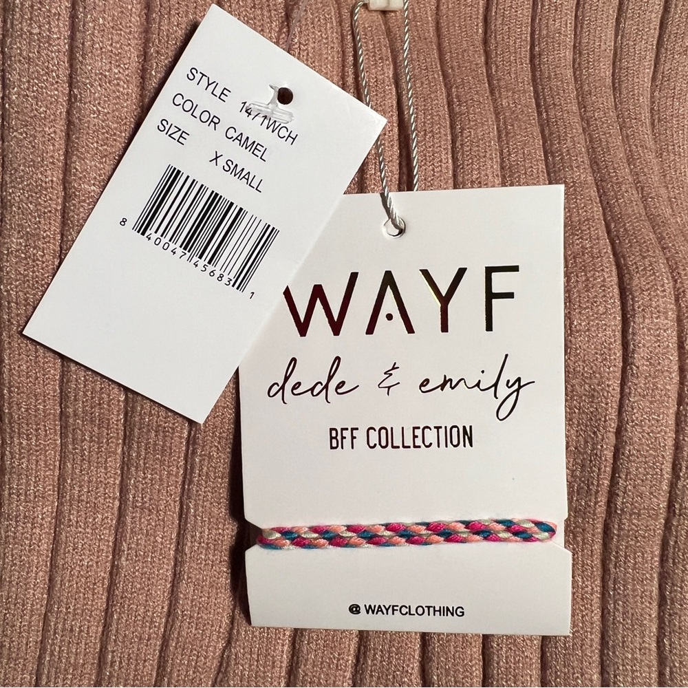 WAYF Ribbed Sweater Dress Camel Midi Length Scoop Back NWT SZ XS - Picture 8 of 12